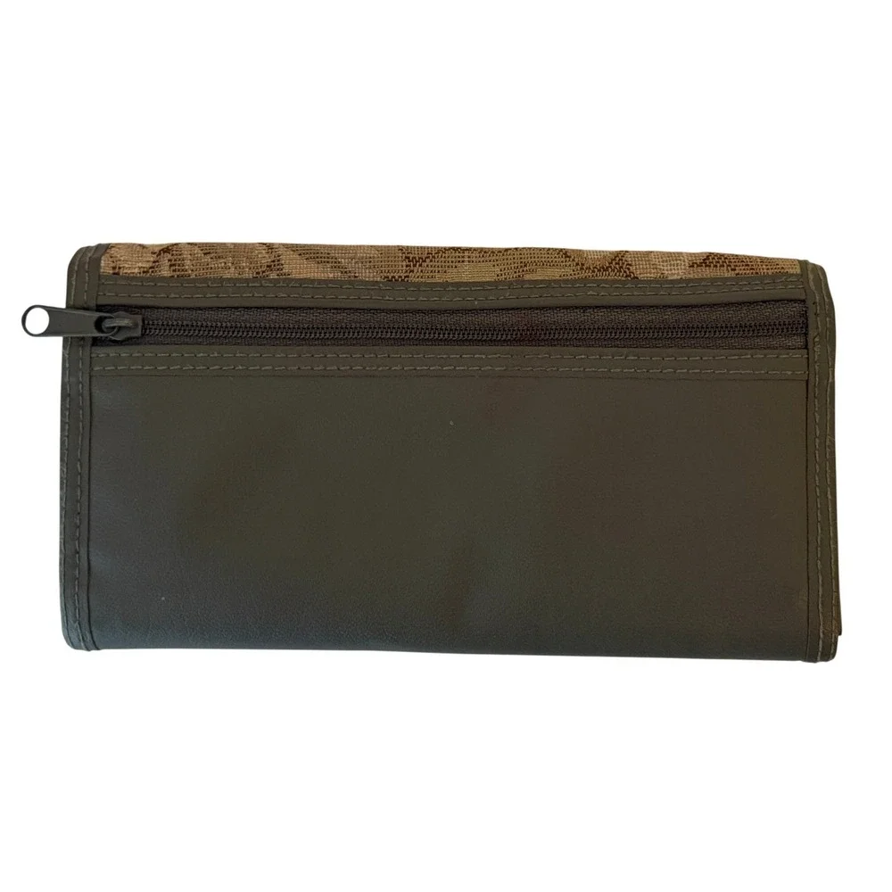 Vintage Floral Tapestry Checkbook Wallet Clutch Organizer Gray Vinyl Retro 70s‎